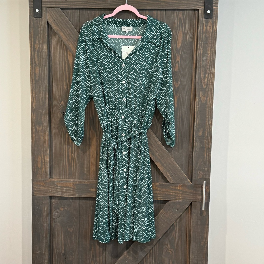 Meera Lane Women’s Green Dress with White Polka Dots Size 3X New with‎ Tags NEW